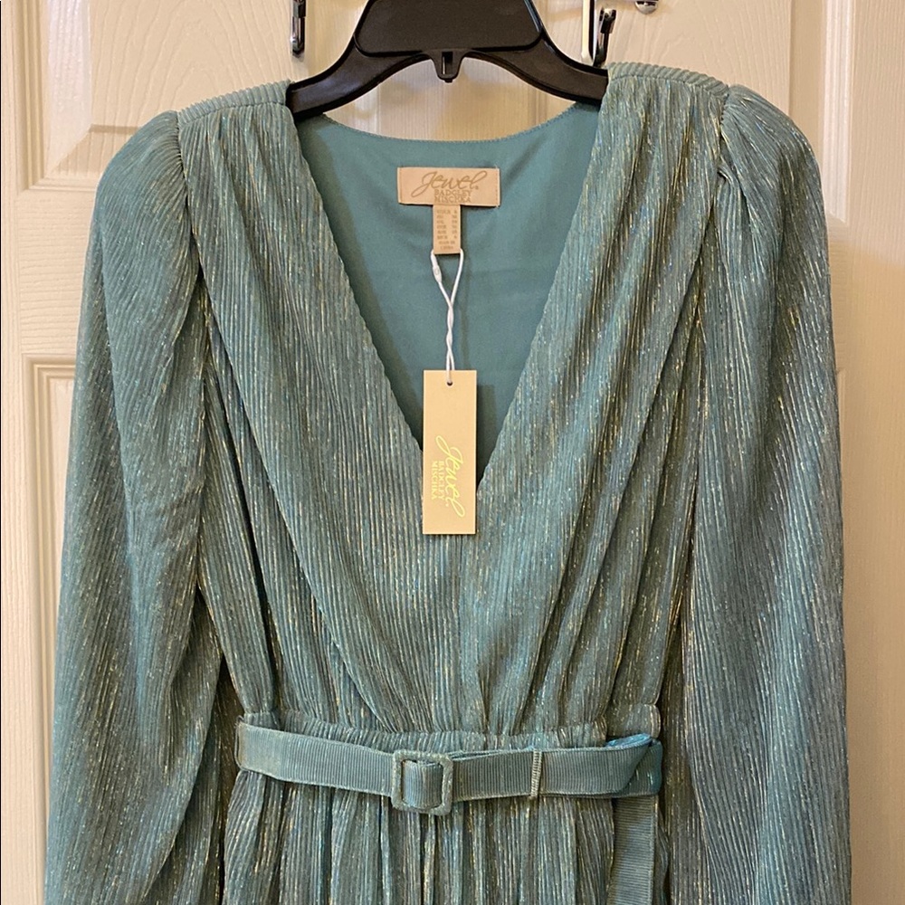 Badgley Mischka Teal Green Ruffled Tiered Gown